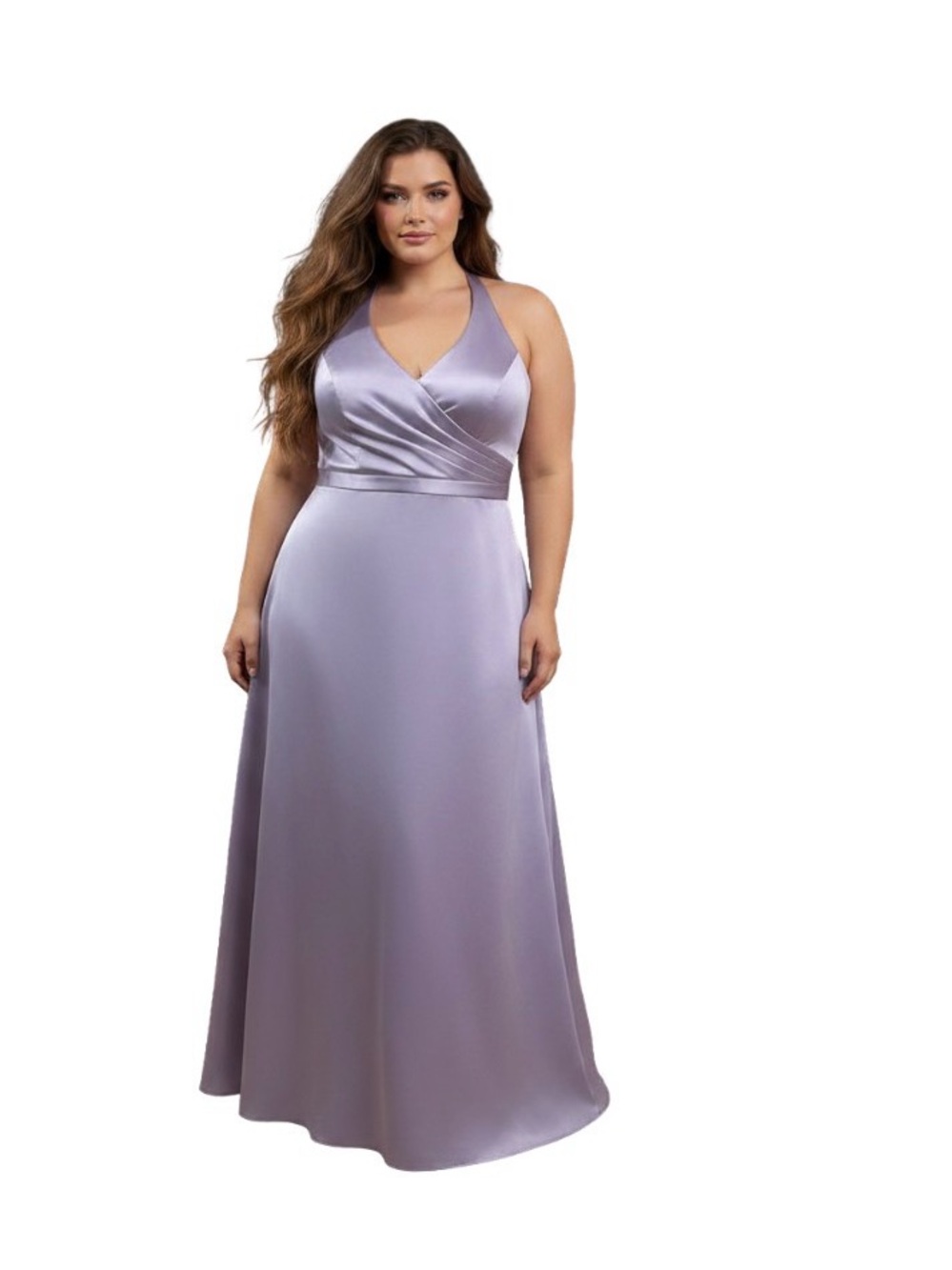 Plus Size Lilac Satin V-Neck Maxi Dress